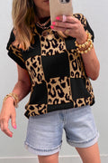 Black Leopard Checkerboard Knit Sweater