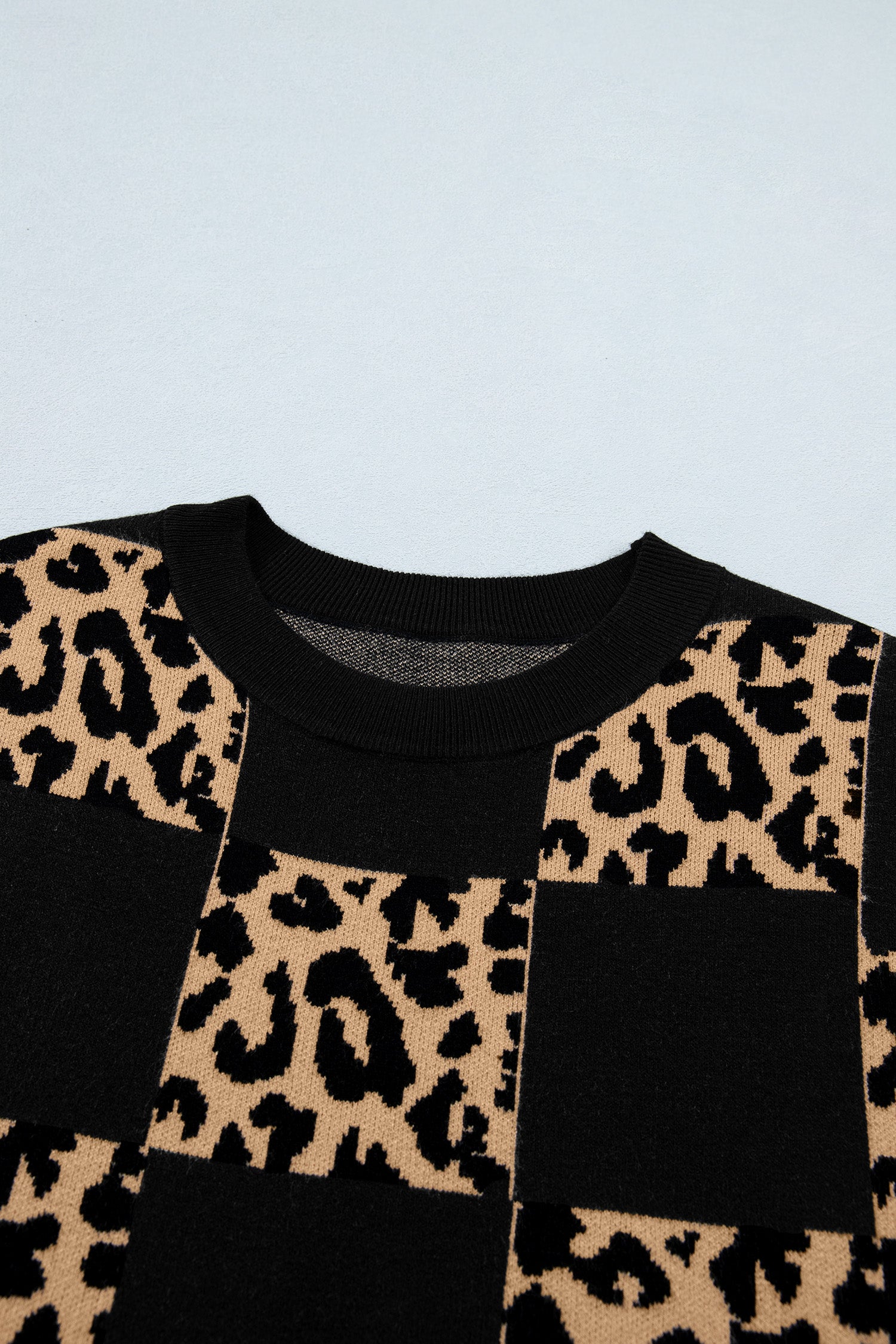 Black Leopard Checkerboard Knit Sweater
