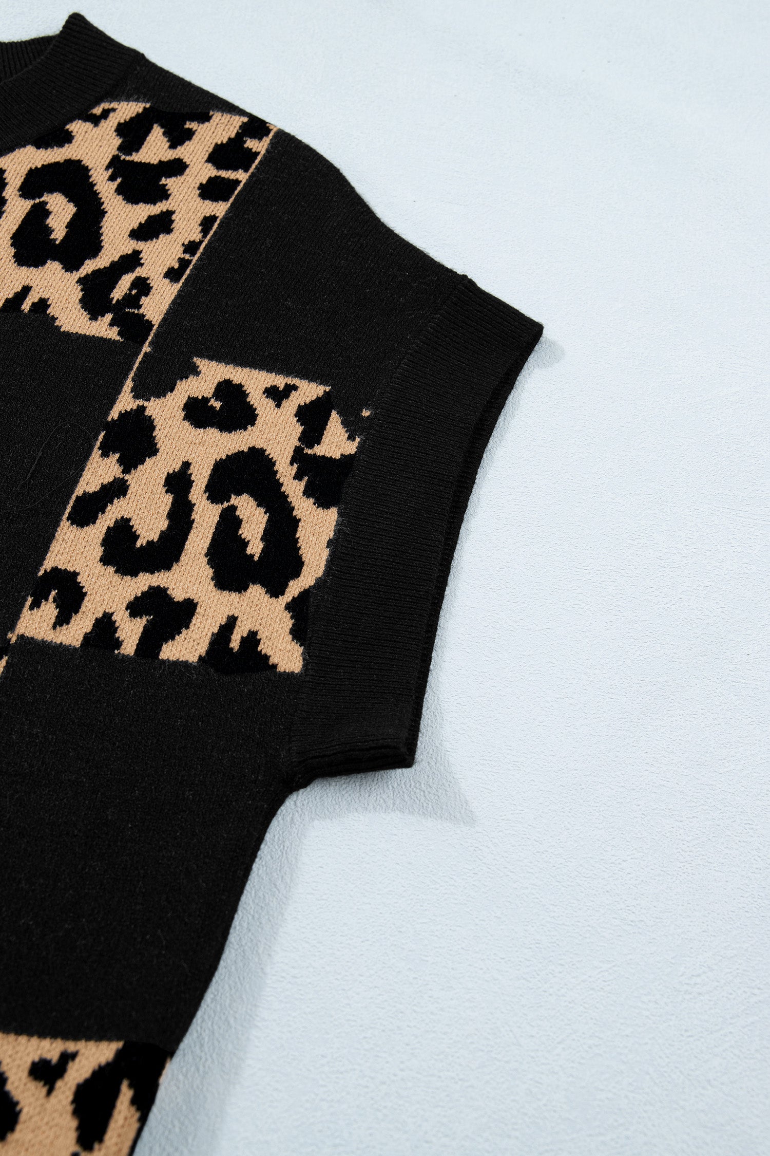 Black Leopard Checkerboard Knit Sweater