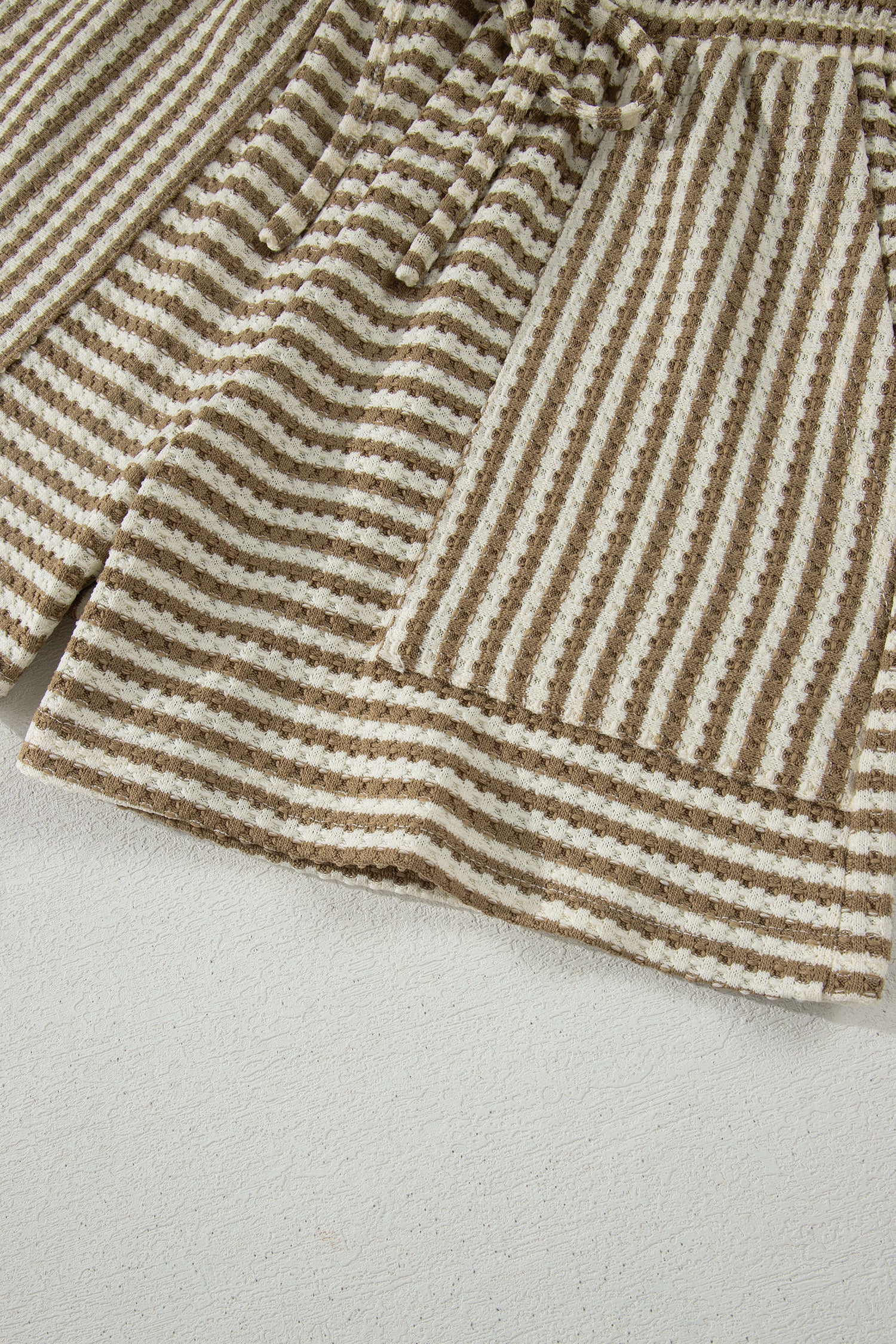 Beige/Brown Striped Short Set