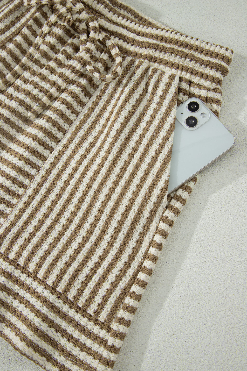 Beige/Brown Striped Short Set