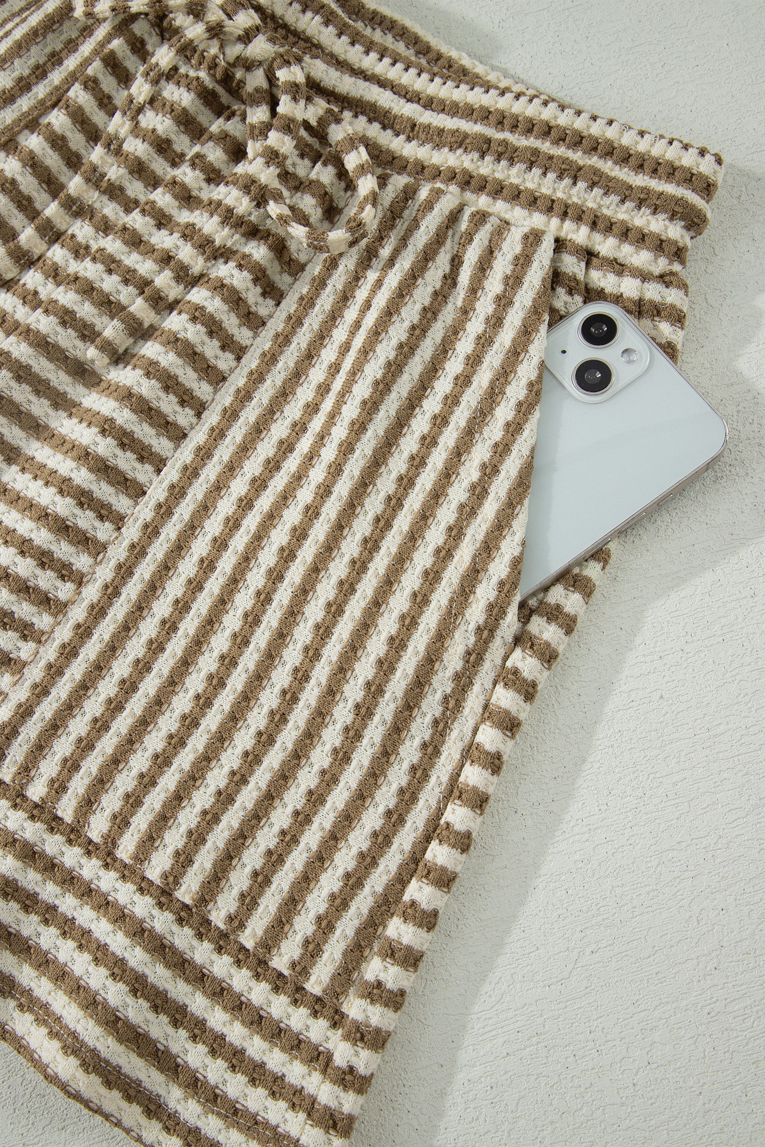 Beige/Brown Striped Short Set