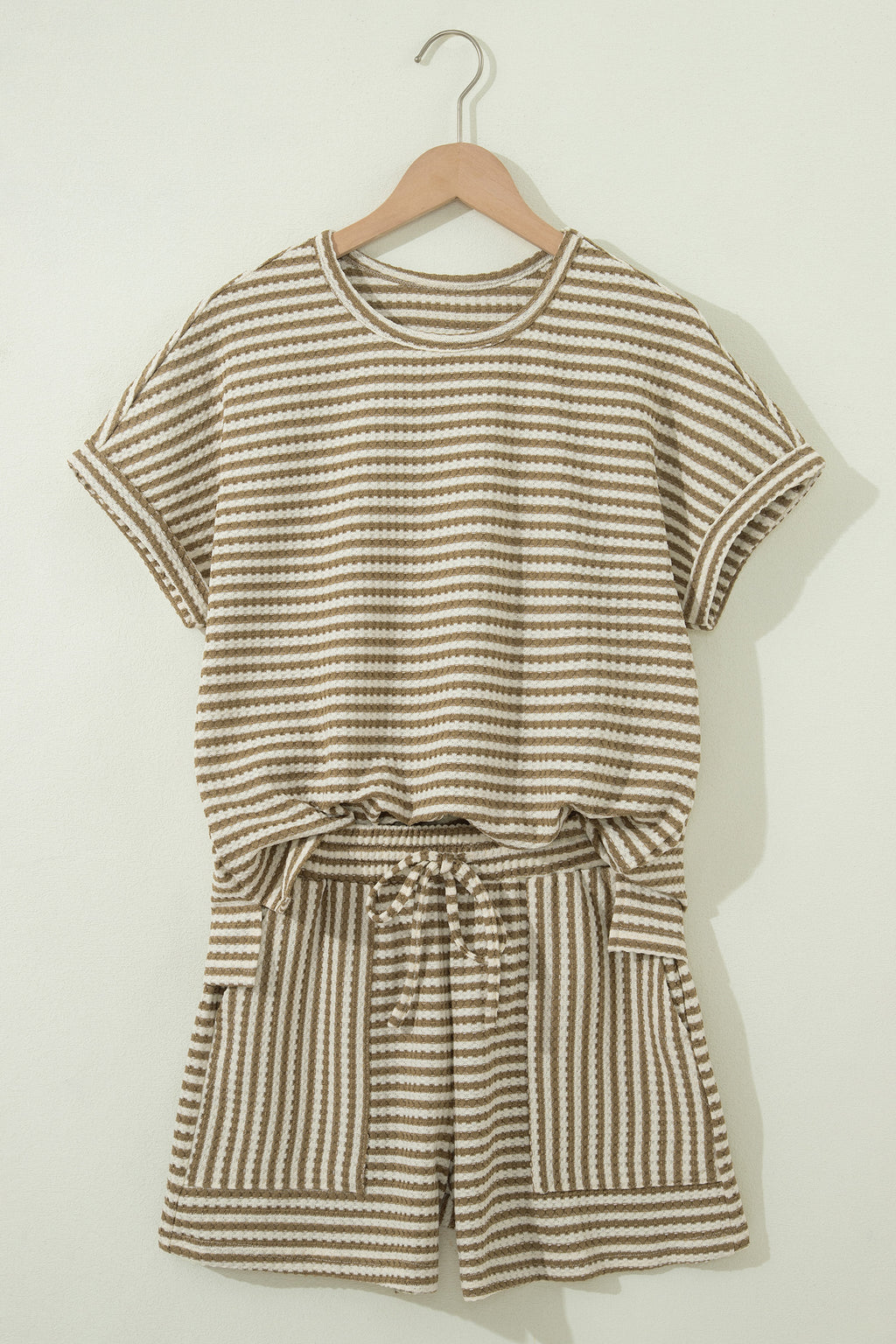 Beige/Brown Striped Short Set