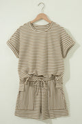 Beige/Brown Striped Short Set