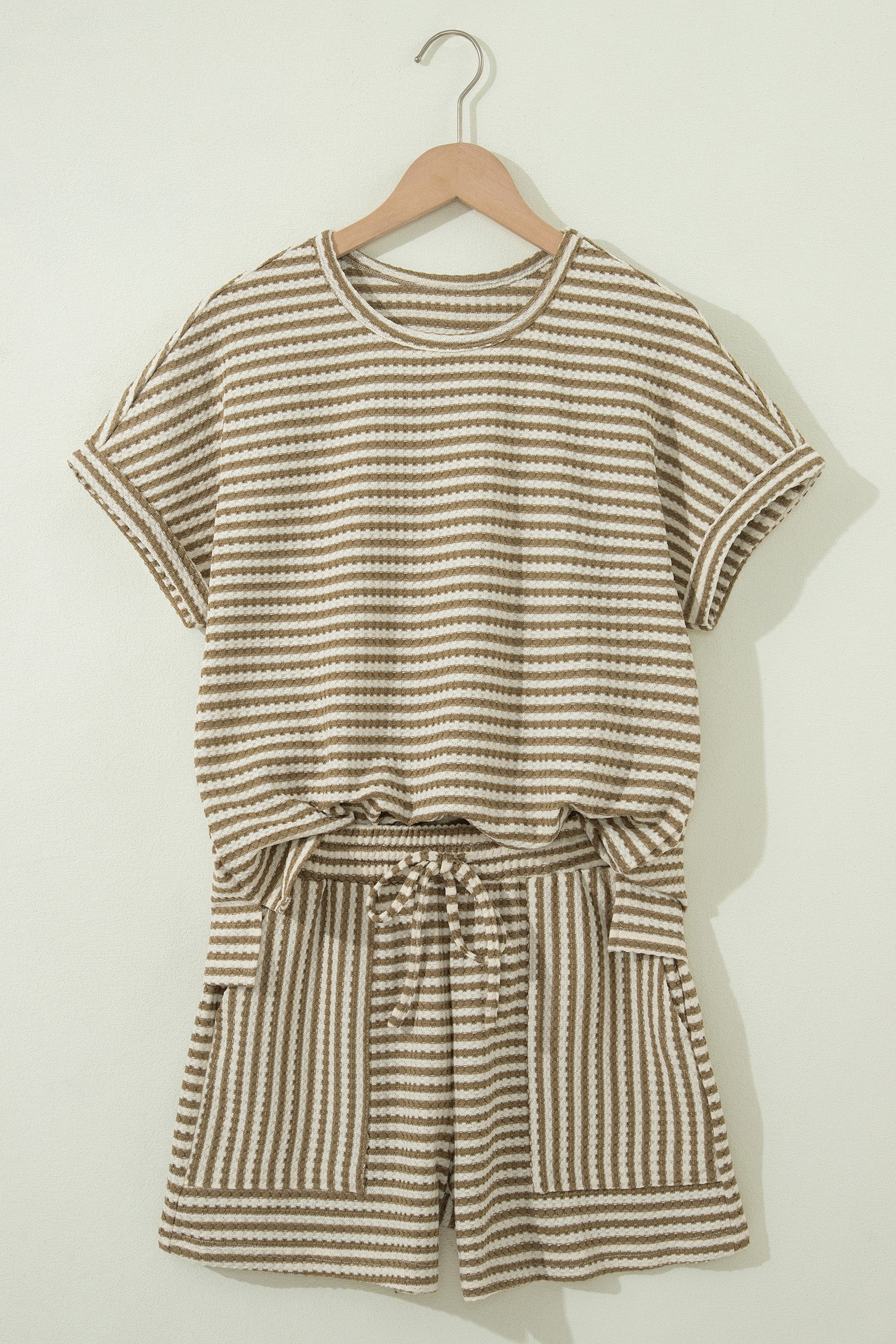 Beige/Brown Striped Short Set
