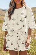 Mallard Duck Print Oversized Tee Lounge Set