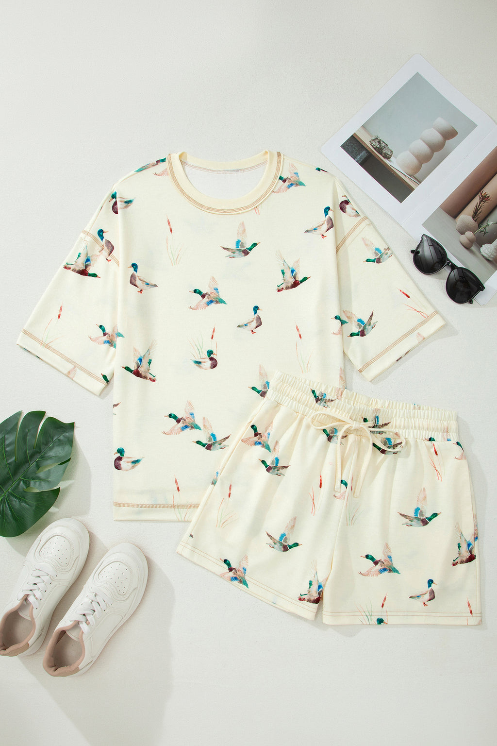 Mallard Duck Print Oversized Tee Lounge Set