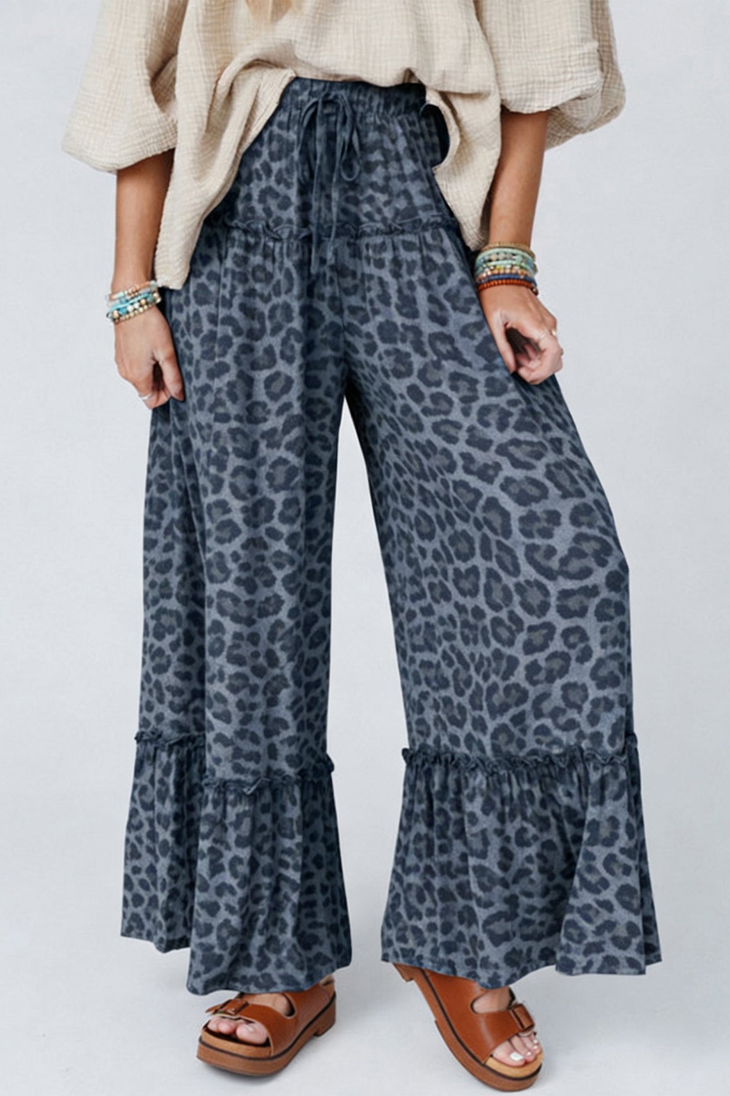 Wild Elegance Leopard Tiered Wide Leg Pants