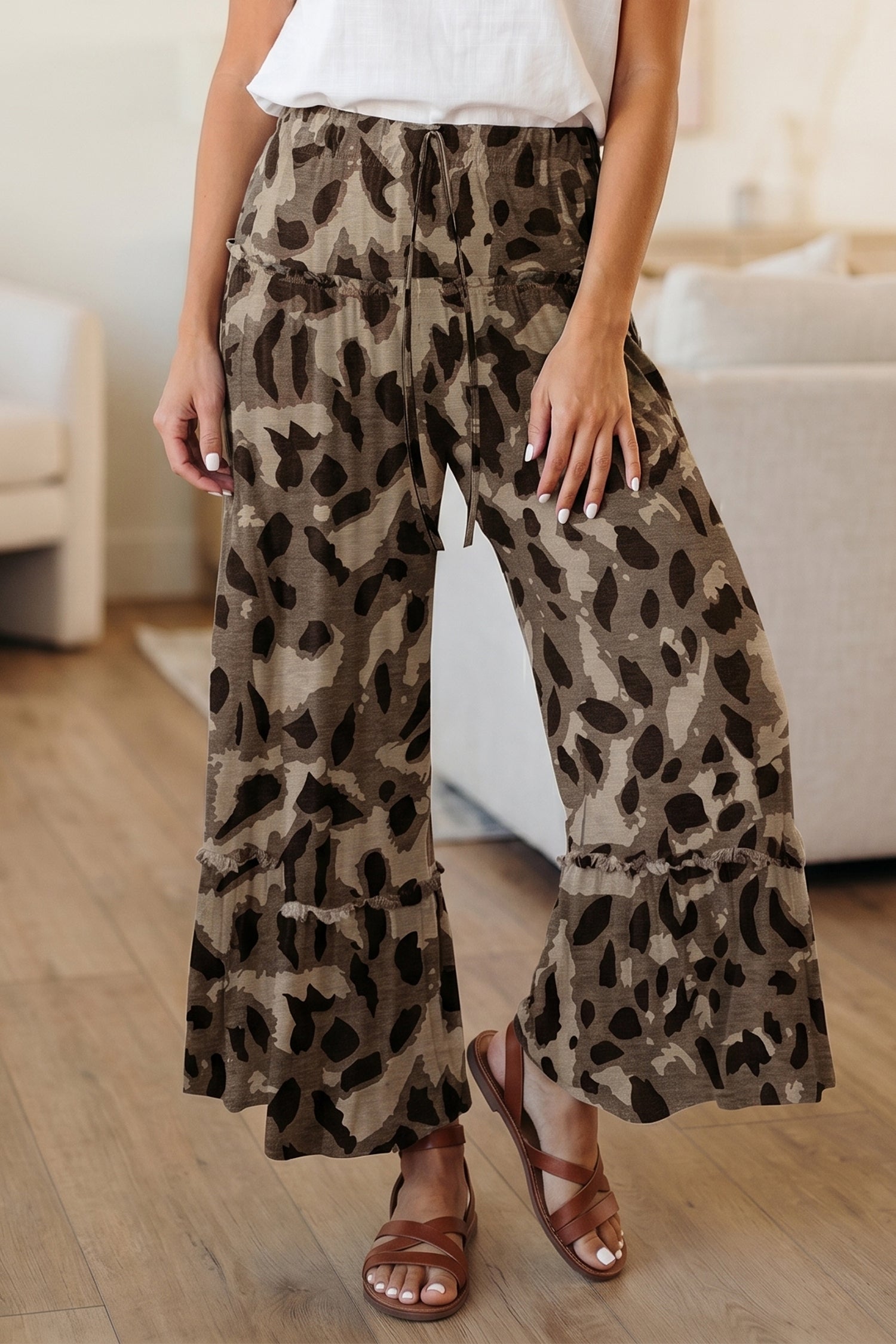 Wild Elegance Leopard Tiered Wide Leg Pants