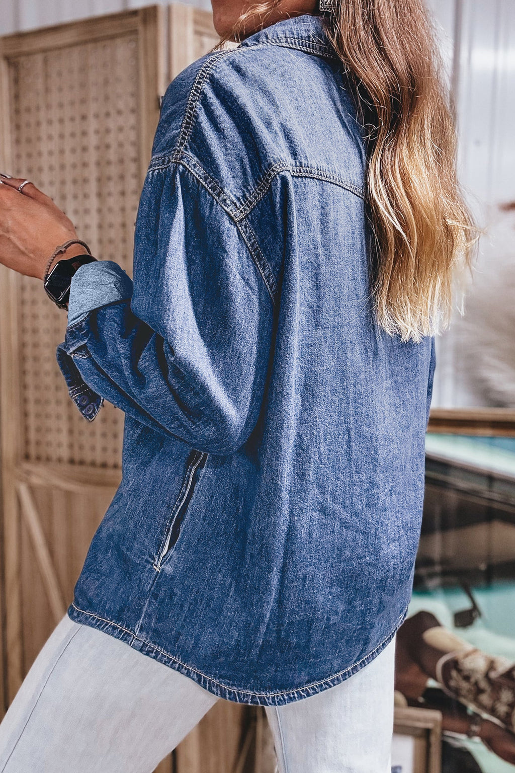 Western Patch Pocket Tunic Denim Shirt