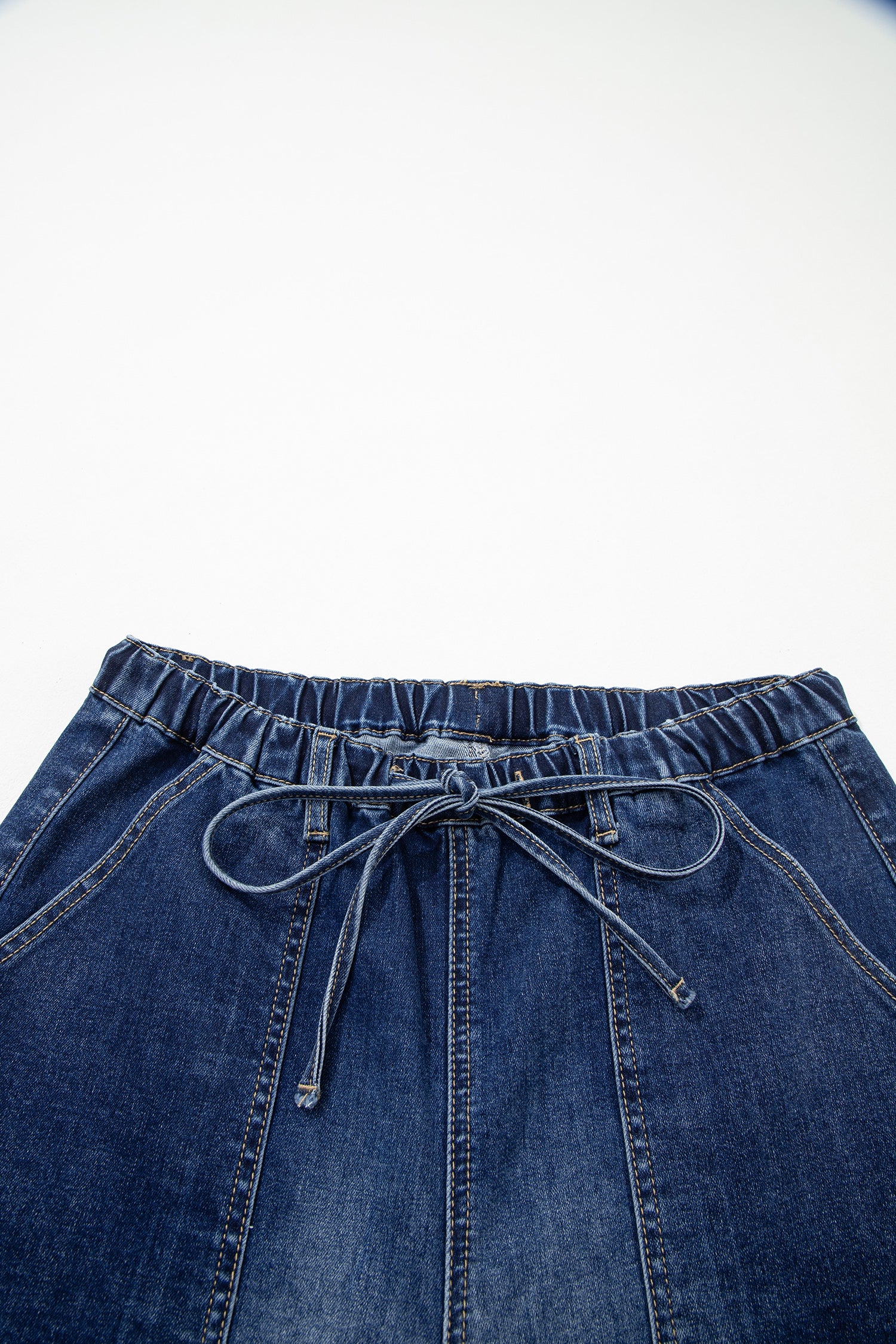 Drawstring Wide Leg Denim Pant