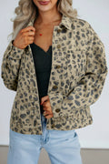 Khaki Retro Leopard Print Denim Jacket