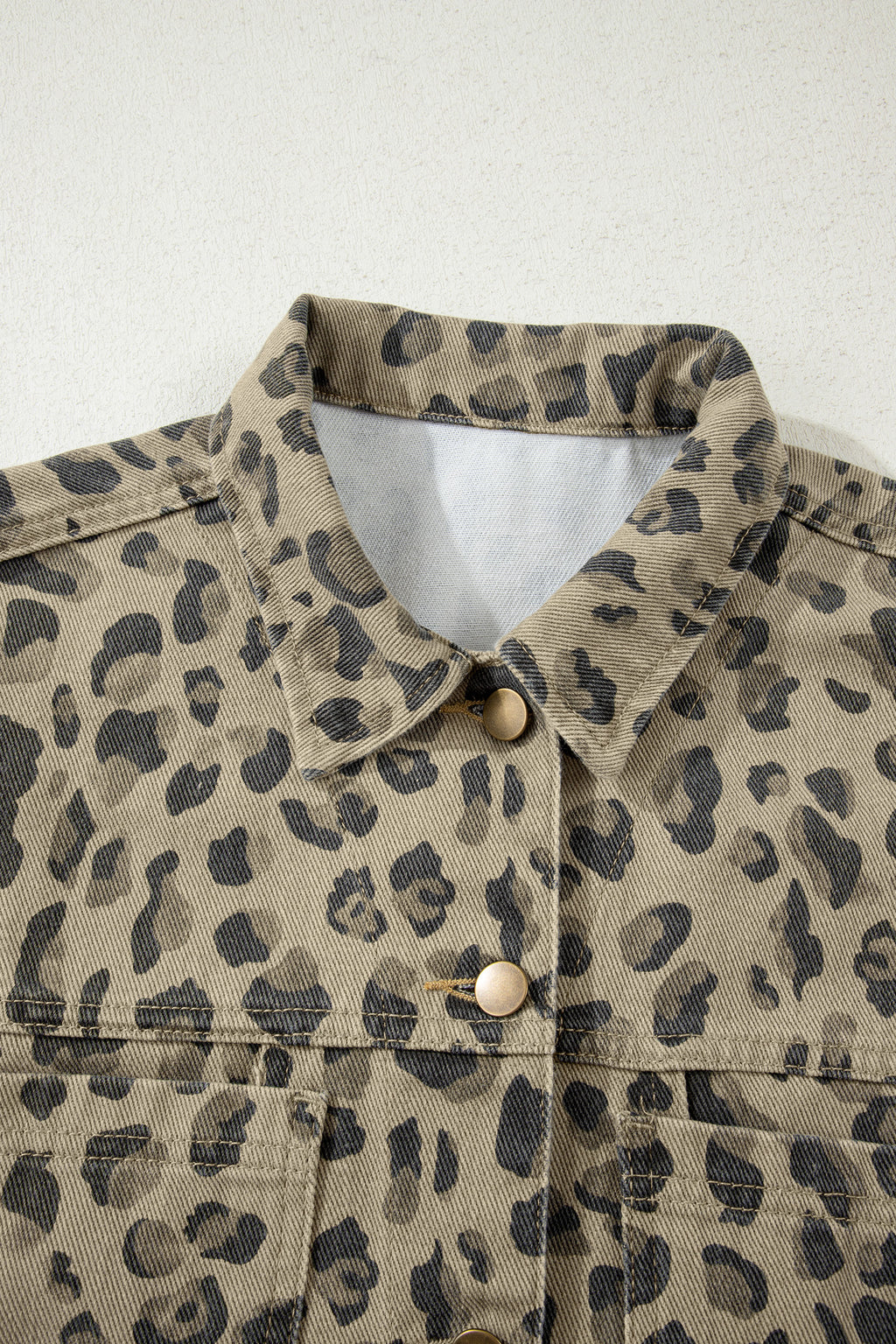 Khaki Retro Leopard Print Denim Jacket