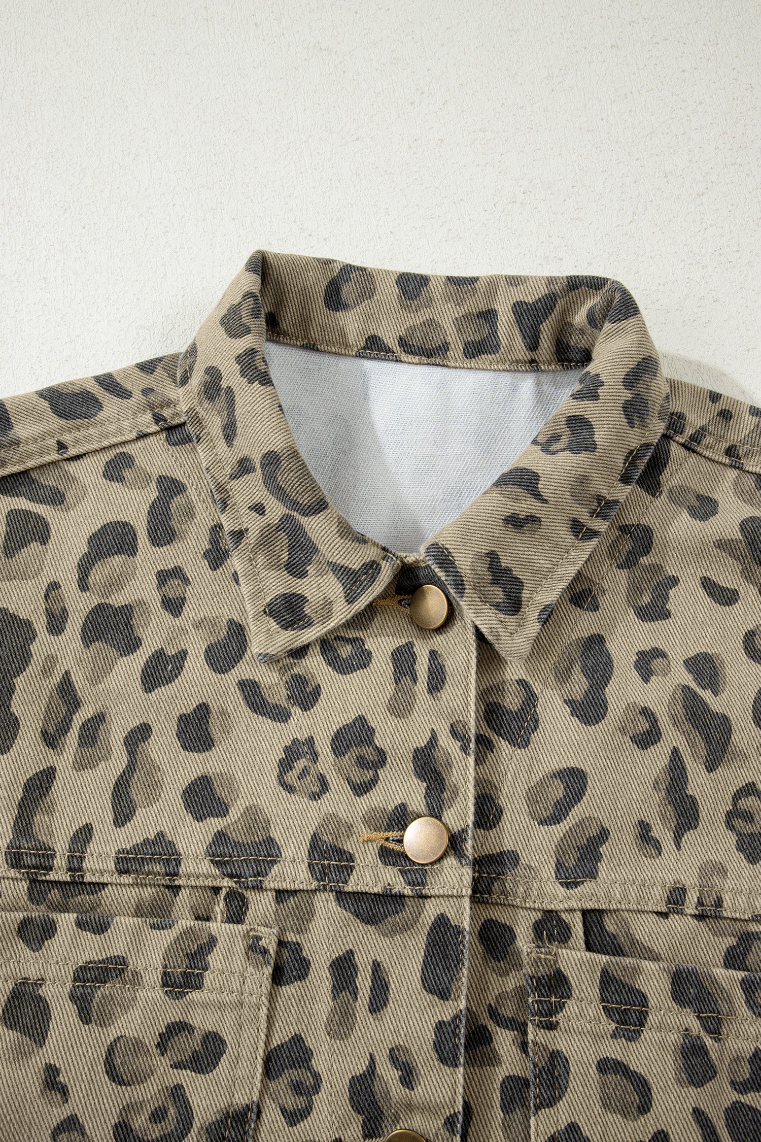 Khaki Retro Leopard Print Denim Jacket