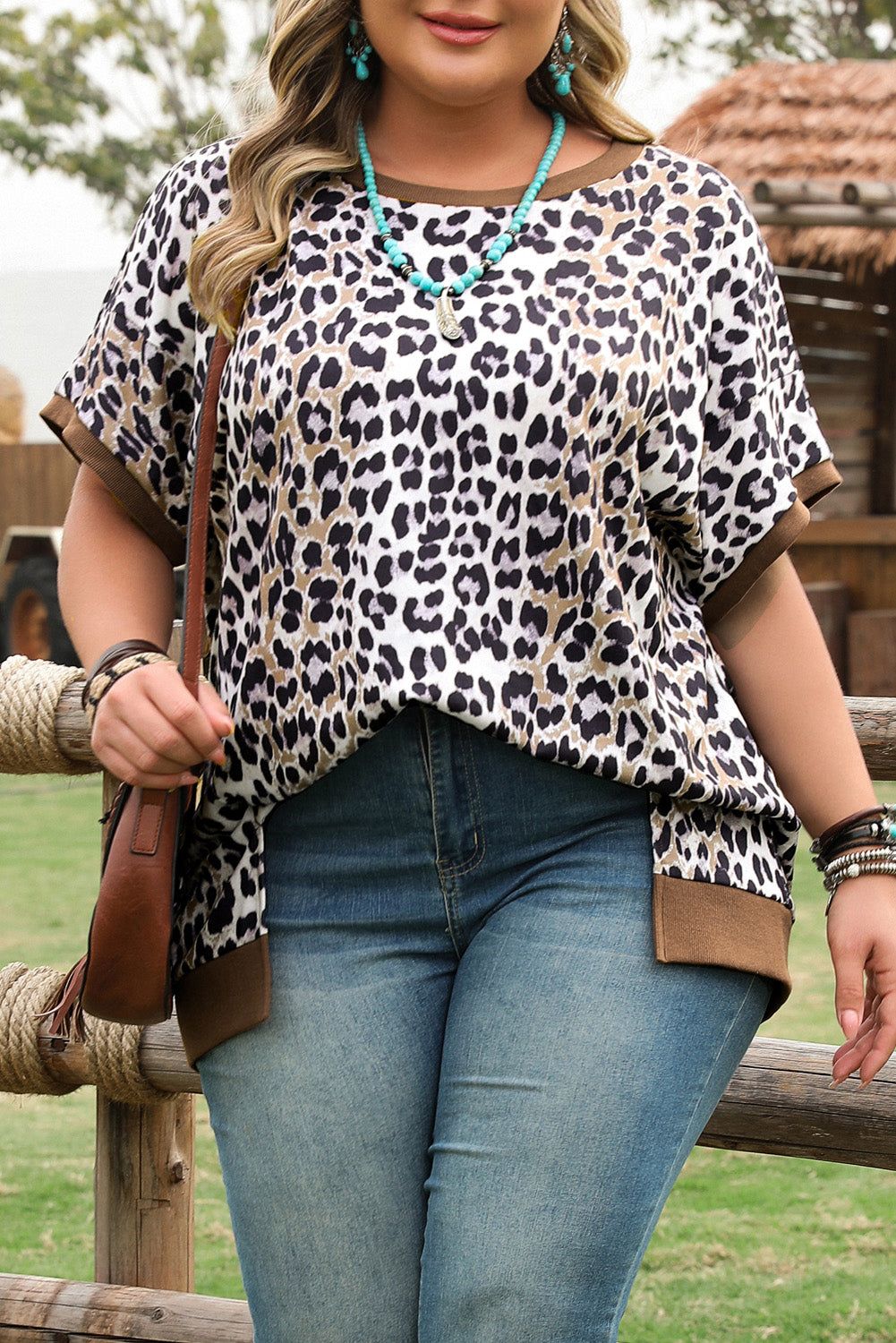 Khaki Leopard Contrast Trim Rop