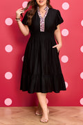 Smocked Waist Leopard Trim Dress