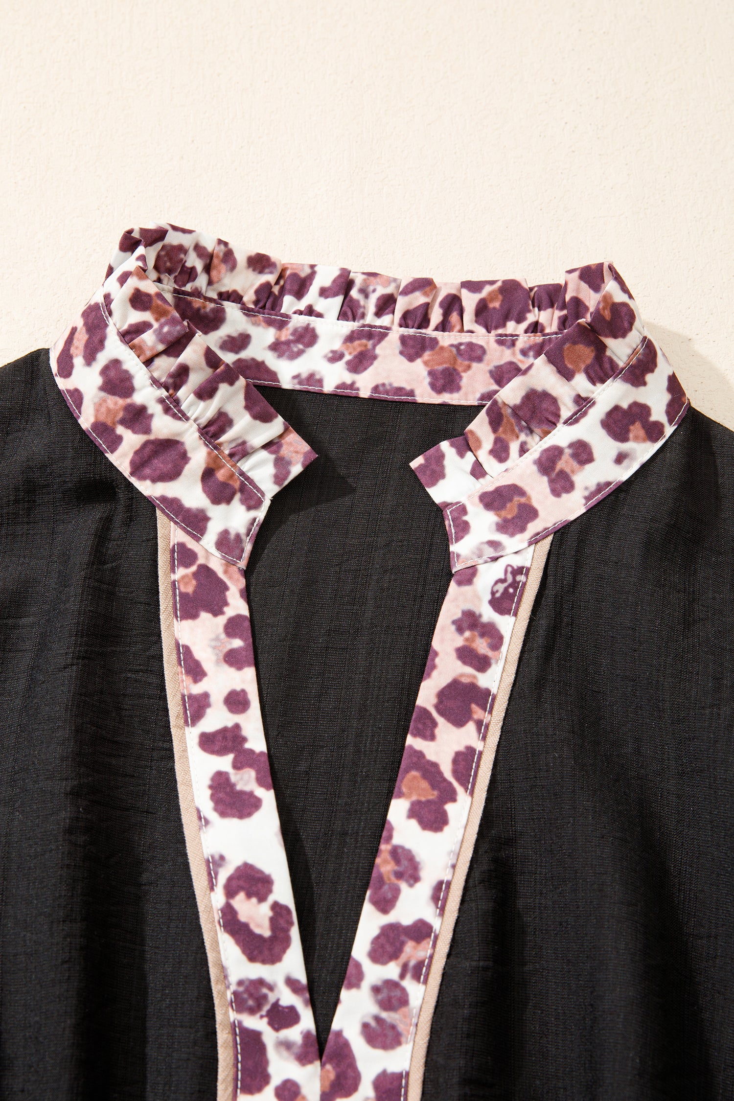 Smocked Waist Leopard Trim Dress