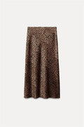 Leopard Print Satin Midi Skirt