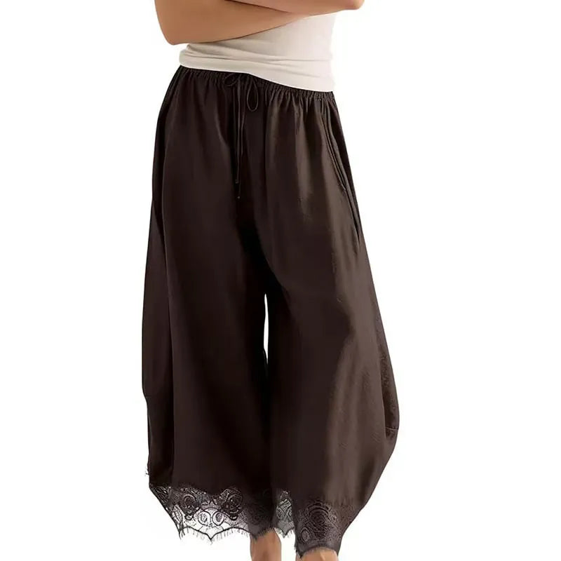 Dark Brown Lace Trim Pants