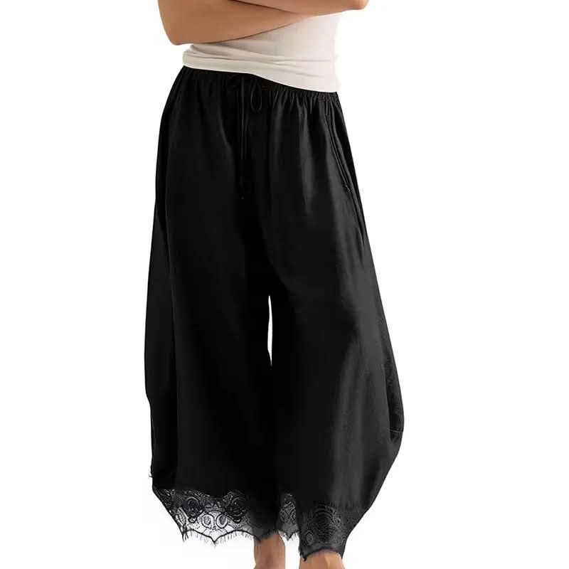 Black Lace Trim Pants
